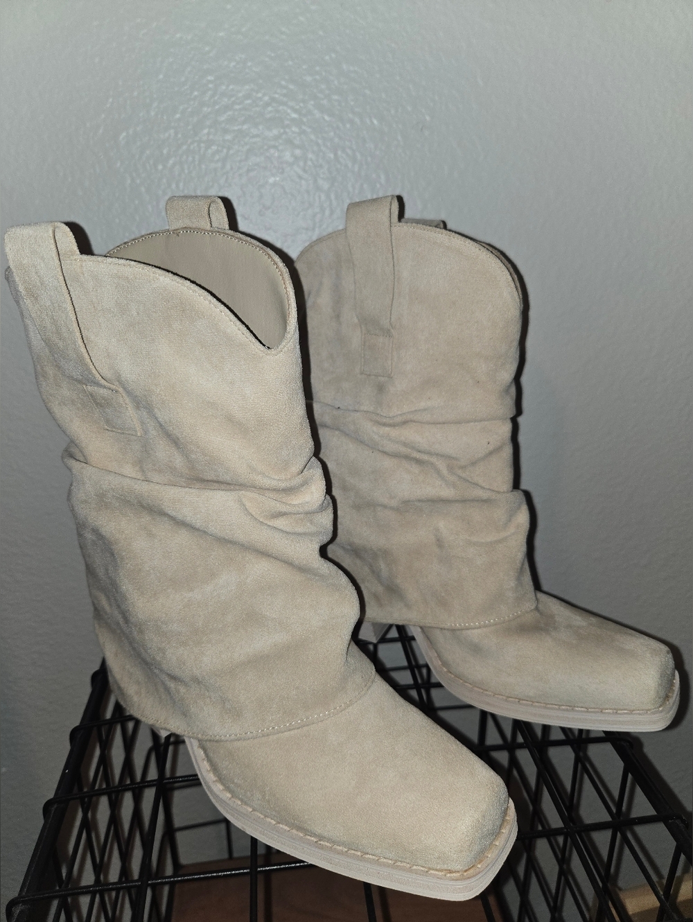 Cream Slouchy Suede Ankle Boots – Size 8
